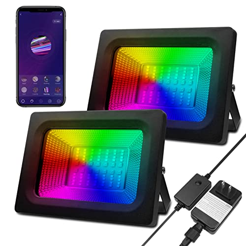 Duewot Smart LED Flood Lights, RGB WiFi Outdoor Dimmable Color Changing Stage Light, IP66 Waterproof, Work with Alexa, Grouping, Timing