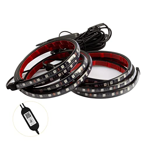 Duewot - Tira de luces LED RGB para caja de camión, 2 unidades, 60'', 5050-SMD, con función de activación por sonido, cable de extensión divisor con fusible de cuchilla, para carga, camioneta, SUV, RV, barco (blanco + RGB)