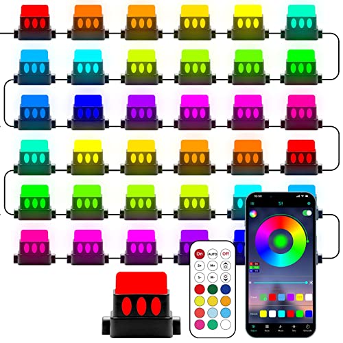 Duewot Outdoor Ground Lights, 74ft Multicolor RGB Pathway Lights with Warm White, 30 Pack IP65 Waterproof Garden Lawn Lights, App Control Walkway Lights for Yard, Patio, Lawn Decor, Pool(B)