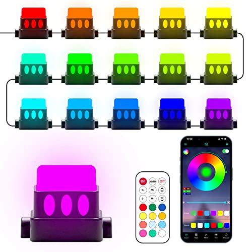 Duewot Outdoor Ground Lights, 37ft Multicolor RGB Pathway Lights with Warm White, 15 Pack IP65 Waterproof Garden Lawn Lights, App Control Walkway Lights for Yard, Patio, Lawn Decor, Pool