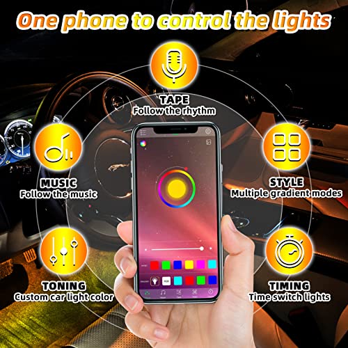 Duewot Car LED Strip Lights, 4Pcs LED Interior Lights, Multicolor Music Car Strip Light Under Dash Lighting Kit with Sound Active Function and Remote Controller