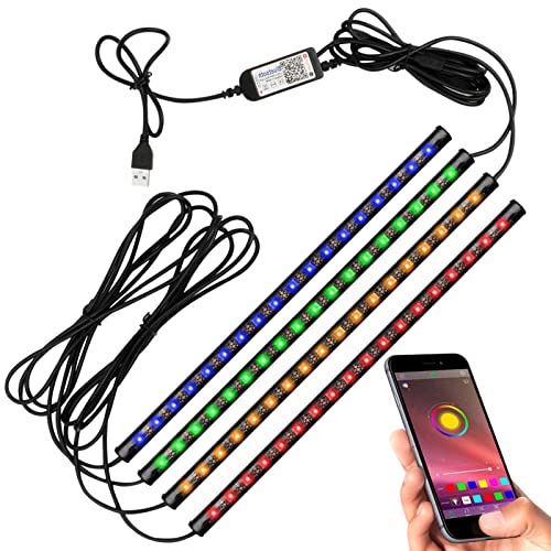 Duewot Car LED Strip Lights, 4Pcs LED Interior Lights, Multicolor Music Car Strip Light Under Dash Lighting Kit with Sound Active Function and Remote Controller