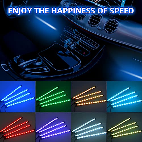 Duewot Car LED Strip Lights, 4Pcs LED Interior Lights, Multicolor Music Car Strip Light Under Dash Lighting Kit with Sound Active Function and Remote Controller