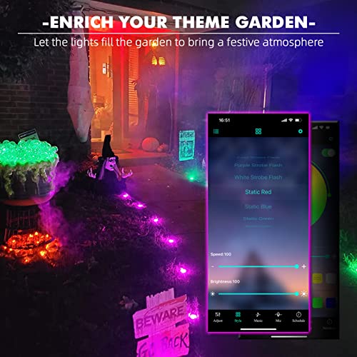 Duewot Outdoor Ground Lights, 37ft Multicolor RGB Pathway Lights with Warm White, 15 Pack IP65 Waterproof Garden Lawn Lights, App Control Walkway Lights for Yard, Patio, Lawn Decor, Pool