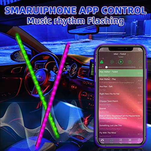 Duewot Car LED Strip Lights, 4Pcs LED Interior Lights, Multicolor Music Car Strip Light Under Dash Lighting Kit with Sound Active Function and Remote Controller