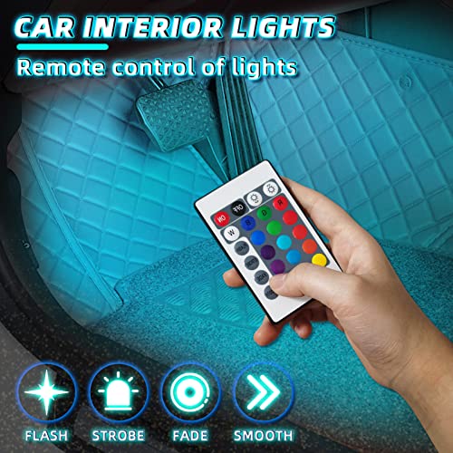 Duewot Car LED Strip Lights, 4Pcs LED Interior Lights, Multicolor Music Car Strip Light Under Dash Lighting Kit with Sound Active Function and Remote Controller