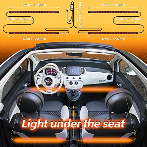 Duewot Car LED Strip Lights, 4Pcs LED Interior Lights, Multicolor Music Car Strip Light Under Dash Lighting Kit with Sound Active Function and Remote Controller